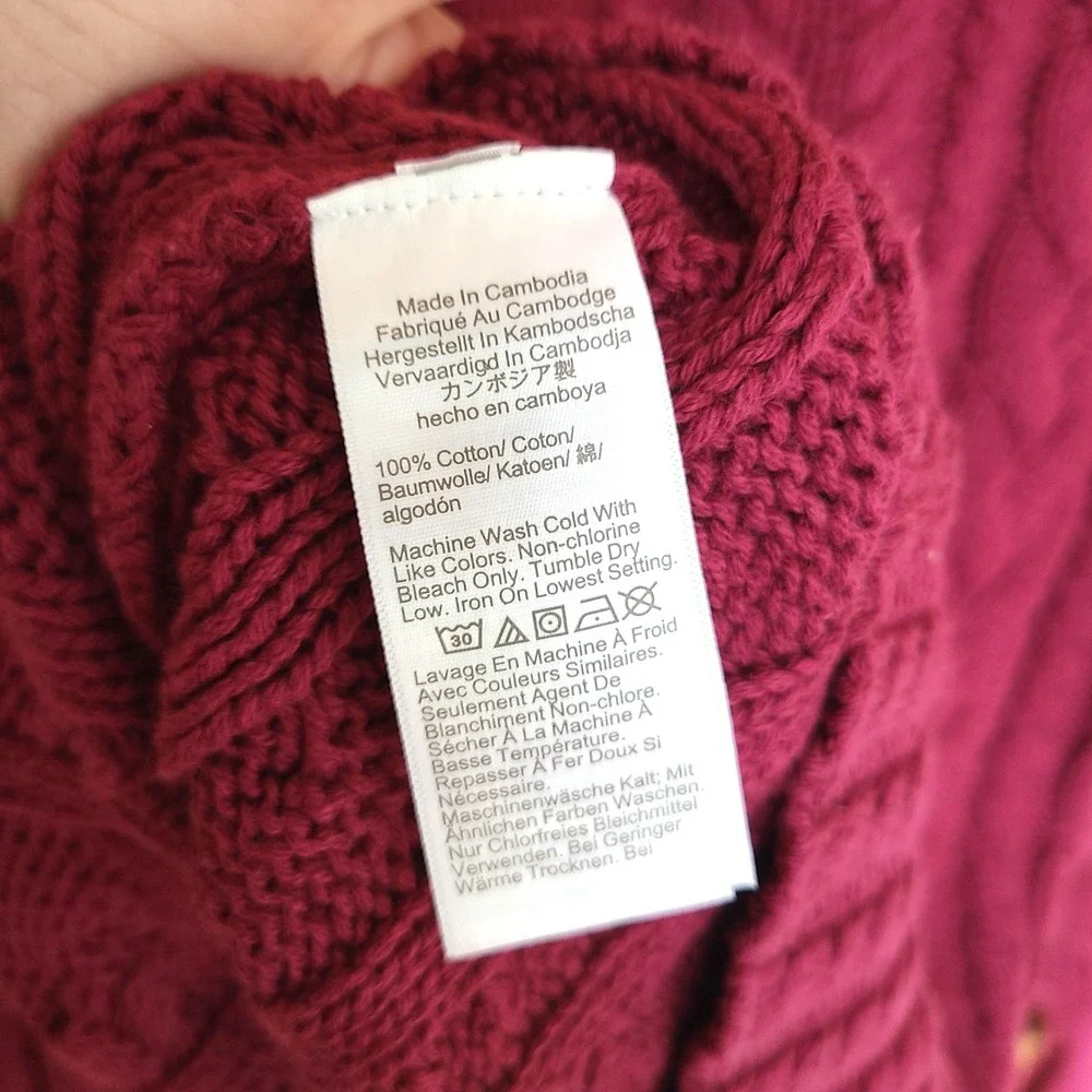 NWT‎ J Crew 100% Cotton Raspberry Pink Purple Cable Knit Sweater SMALL NEW